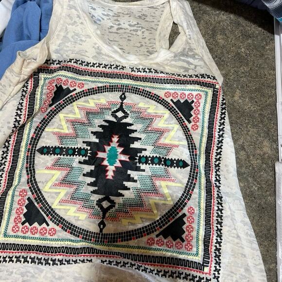Western tank top, cream burn out, women's size S - Picture 1 of 4